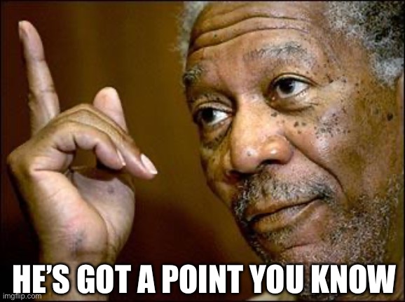 This Morgan Freeman | HE’S GOT A POINT YOU KNOW | image tagged in this morgan freeman | made w/ Imgflip meme maker