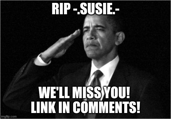 nooooooooooooooooooooooooooooooooooooooooooo | RIP -.SUSIE.-; WE'LL MISS YOU! 
LINK IN COMMENTS! | image tagged in obama-salute,goodbye,imgflip users | made w/ Imgflip meme maker