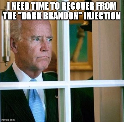 Sad Joe Biden | I NEED TIME TO RECOVER FROM THE "DARK BRANDON" INJECTION | image tagged in sad joe biden | made w/ Imgflip meme maker