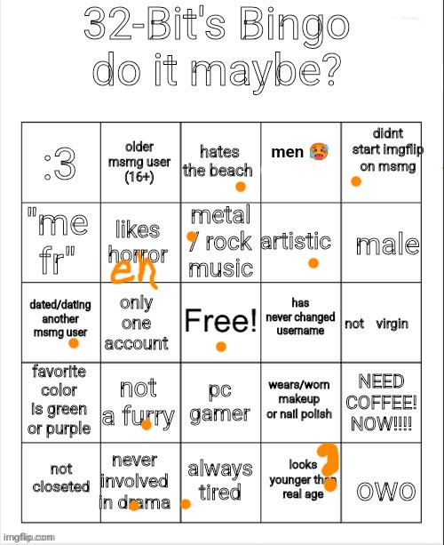 32's Bingo | image tagged in 32's bingo | made w/ Imgflip meme maker