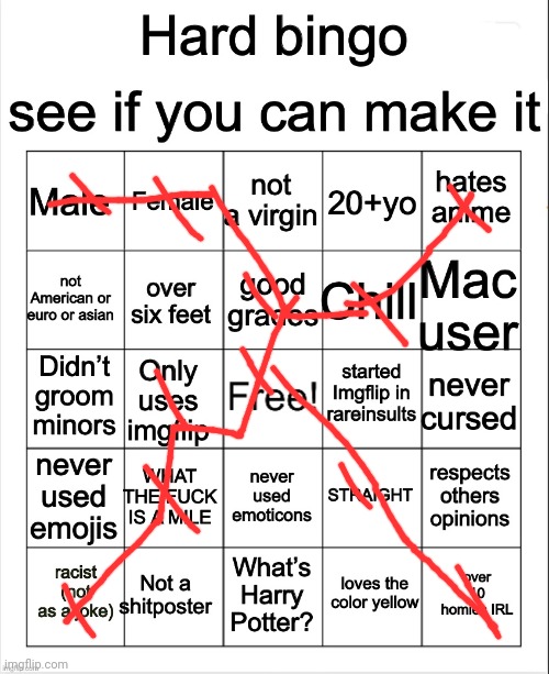 Hard Bingo by OwU | image tagged in hard bingo by owu | made w/ Imgflip meme maker