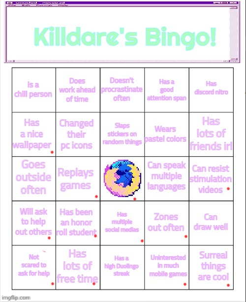 Killdare's Bingo | image tagged in killdare's bingo | made w/ Imgflip meme maker