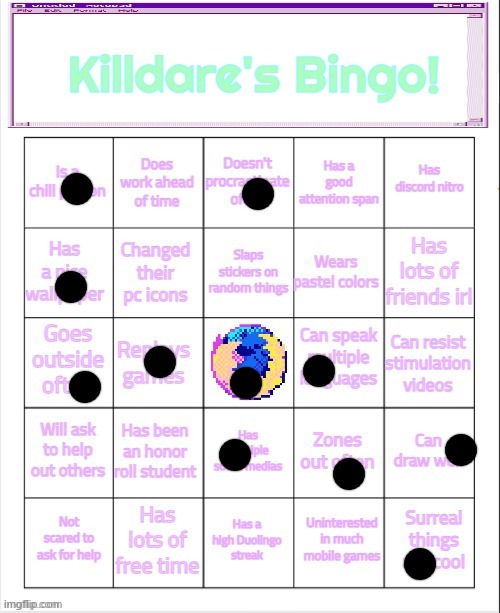 Killdare's Bingo | image tagged in killdare's bingo | made w/ Imgflip meme maker