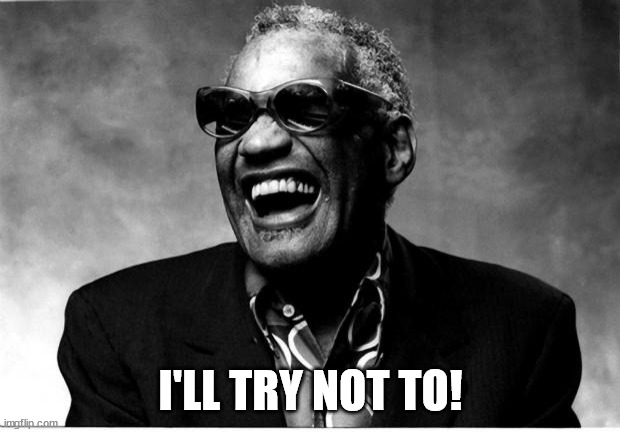 Ray Charles | I'LL TRY NOT TO! | image tagged in ray charles | made w/ Imgflip meme maker