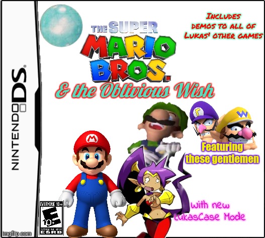 Mario Collab, Anyone? | Includes demos to all of Lukas' other games; & the Oblivious Wish; Featuring these gentlemen; With new LukasCase Mode | image tagged in nintendo ds | made w/ Imgflip meme maker