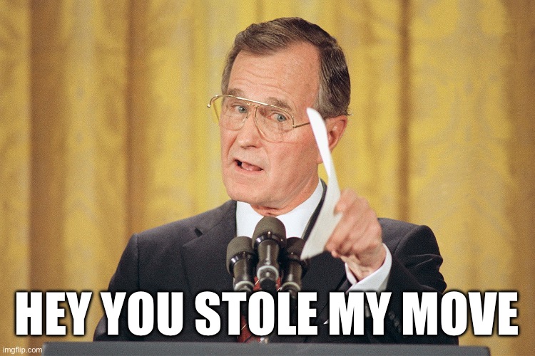 george h w bush MEME | HEY YOU STOLE MY MOVE | image tagged in george h w bush meme | made w/ Imgflip meme maker