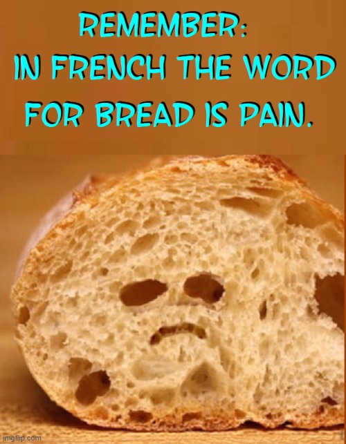 Le pain n'est pas content (The bread isn't happy) | image tagged in vince vance,bread,french,pain,google translate,memes | made w/ Imgflip meme maker