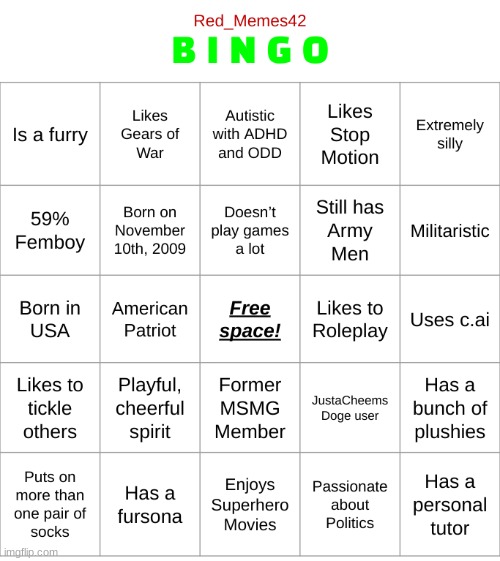 you have no idea how SHITTY this bingo is (likes to tickle others ☠) | image tagged in red_memes42 bingo | made w/ Imgflip meme maker