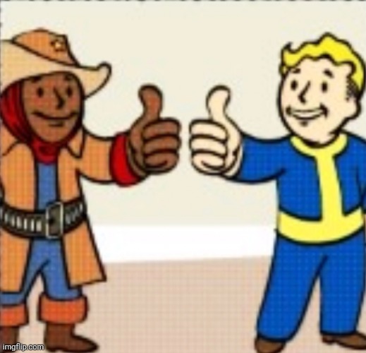 Preston Garvey and vault boy thumbs up | image tagged in preston garvey and vault boy thumbs up | made w/ Imgflip meme maker