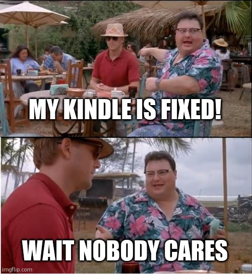 self esteem? whatsxthat? | MY KINDLE IS FIXED! WAIT NOBODY CARES | image tagged in memes,see nobody cares | made w/ Imgflip meme maker