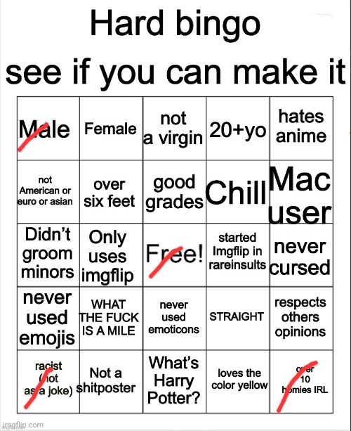 Hard Bingo by OwU | image tagged in hard bingo by owu | made w/ Imgflip meme maker