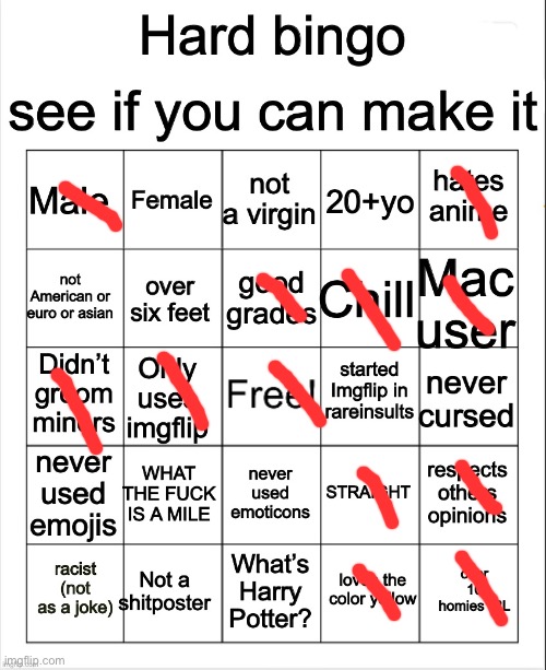 Hard Bingo by OwU | image tagged in hard bingo by owu | made w/ Imgflip meme maker