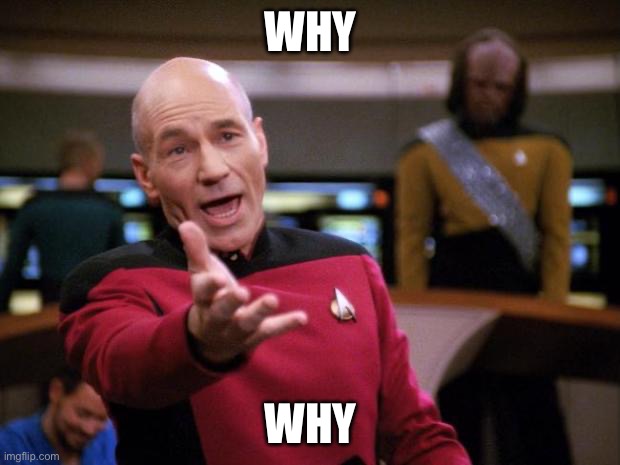 Patrick Stewart "why the hell..." | WHY WHY | image tagged in patrick stewart why the hell | made w/ Imgflip meme maker