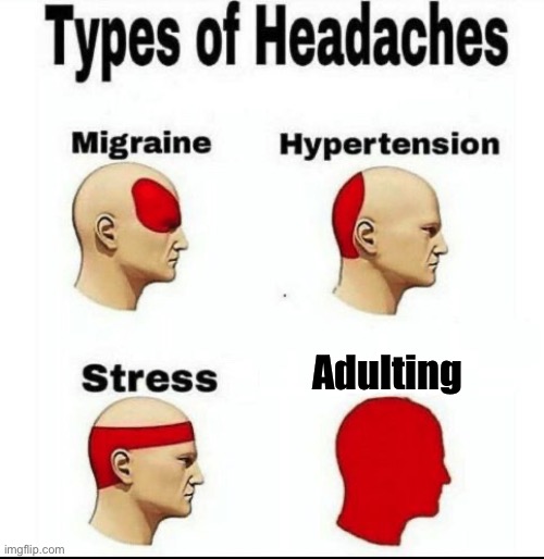 Adulting | Adulting | image tagged in types of headaches meme | made w/ Imgflip meme maker