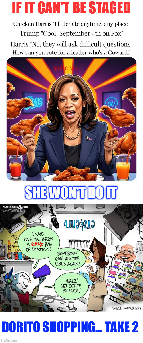 Wih Kamala it's all staged | IF IT CAN'T BE STAGED; SHE WON'T DO IT; DORITO SHOPPING... TAKE 2 | image tagged in kamala,everything is staged | made w/ Imgflip meme maker