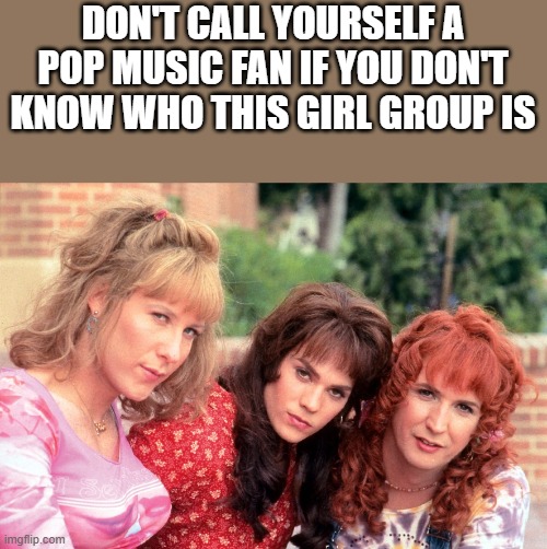 If You Don't Know Who This Girl Group Is | DON'T CALL YOURSELF A POP MUSIC FAN IF YOU DON'T KNOW WHO THIS GIRL GROUP IS | image tagged in pop music,girl group,sorority boys,drag queens,funny,memes | made w/ Imgflip meme maker