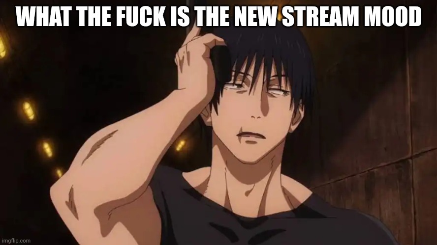 Toji 'ugh' | WHAT THE FUCK IS THE NEW STREAM MOOD | image tagged in toji 'ugh' | made w/ Imgflip meme maker