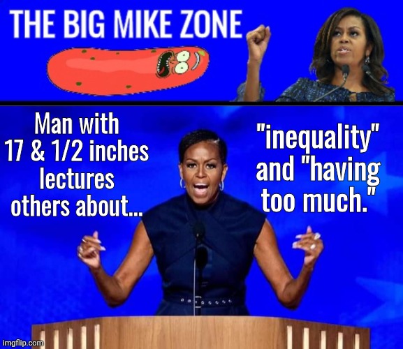 Big Mike lectures others about having too much | "inequality" and "having too much."; Man with 17 & 1/2 inches lectures others about... | image tagged in the big mike zone,michelle obama big mike hands,huge,johnson | made w/ Imgflip meme maker