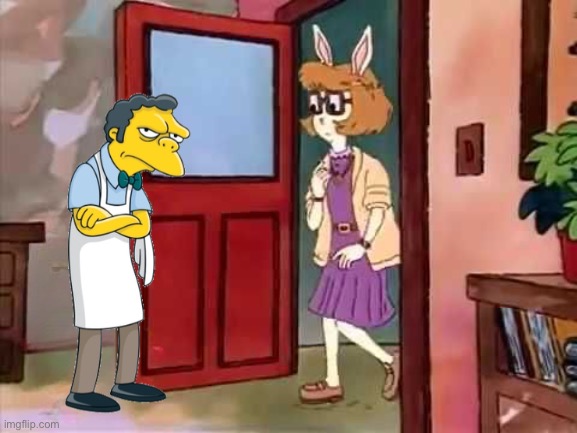 L. In The Library (Simpsons Style) | image tagged in the simpsons,moe,pbs,pbs kids,arthur,simpsons | made w/ Imgflip meme maker