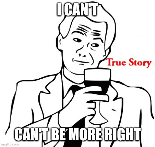 True Story Meme | I CAN'T CAN'T BE MORE RIGHT | image tagged in memes,true story | made w/ Imgflip meme maker