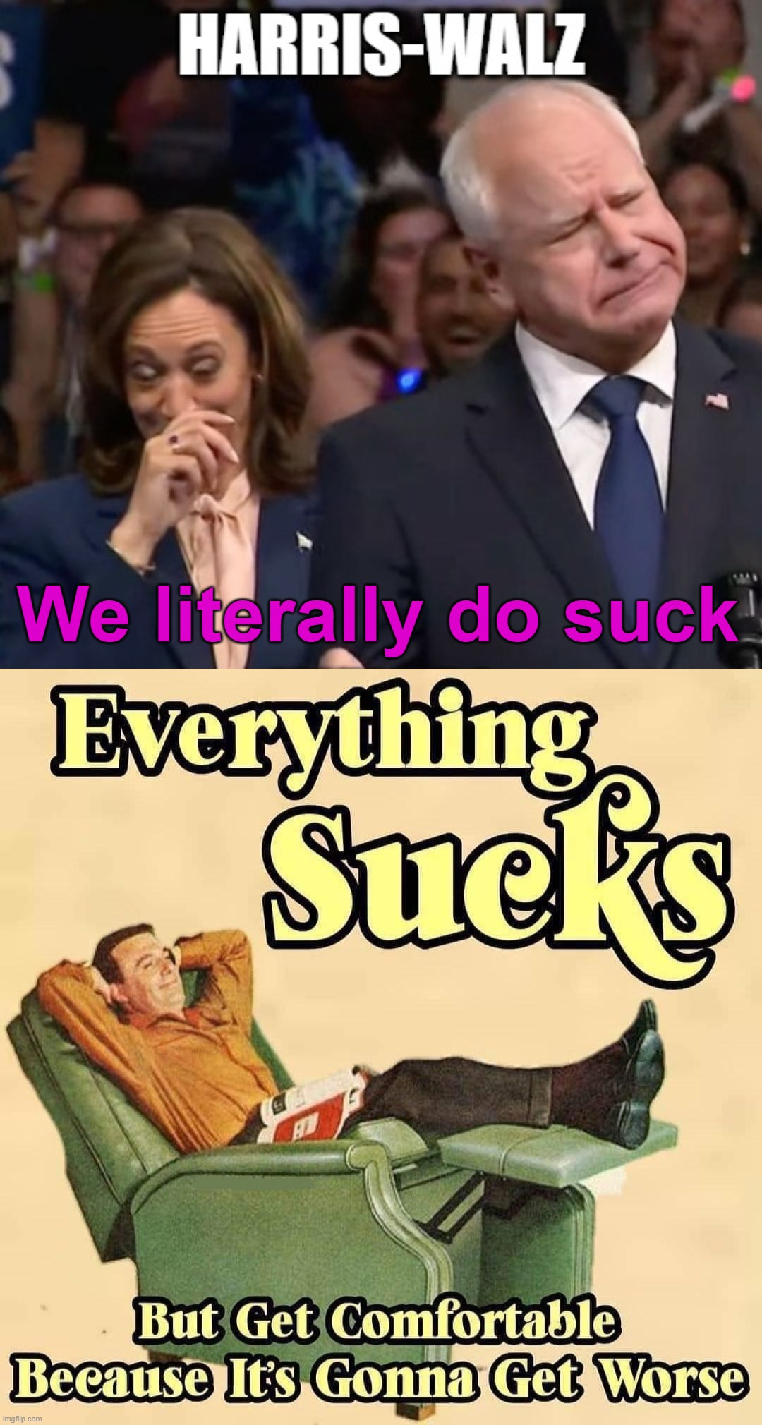 They do suck! | We literally do suck | image tagged in harris walz,everything sucks,politics | made w/ Imgflip meme maker