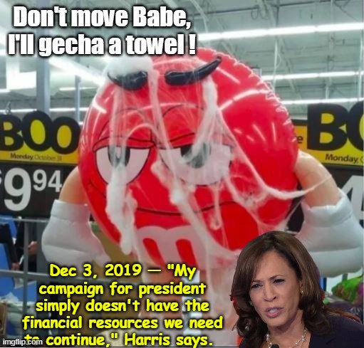 Member the day Kay Kay "Threw in the Towel?" (no one seems to) | Dec 3, 2019 — "My campaign for president simply doesn't have the financial resources we need to continue," Harris says. | image tagged in kamala throws in the towel meme | made w/ Imgflip meme maker