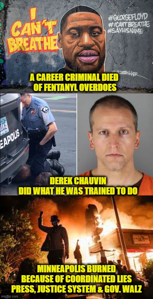 Don't forget the lies | A CAREER CRIMINAL DIED 
OF FENTANYL OVERDOES; DEREK CHAUVIN
DID WHAT HE WAS TRAINED TO DO; MINNEAPOLIS BURNED
BECAUSE OF COORDINATED LIES
PRESS, JUSTICE SYSTEM & GOV. WALZ | image tagged in media lies | made w/ Imgflip meme maker