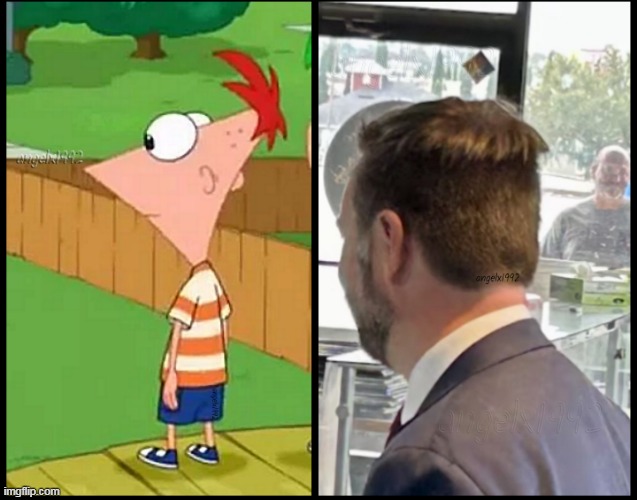 weird republican haircuts | image tagged in phineas and ferb,disney,jd vance,bad hair day,clown car republicans,donald trump is an idiot | made w/ Imgflip meme maker