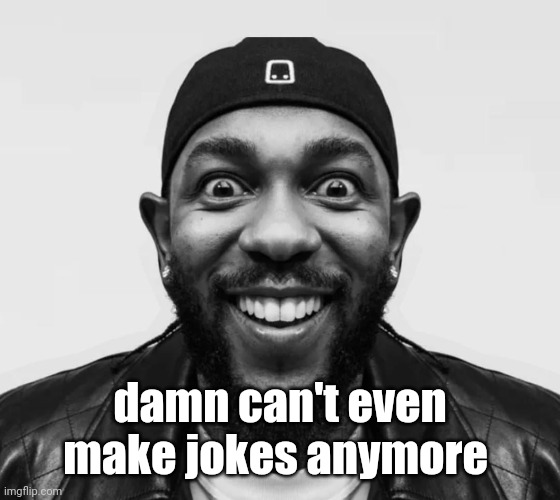 life is bad | damn can't even make jokes anymore | image tagged in kdot jumpscare | made w/ Imgflip meme maker