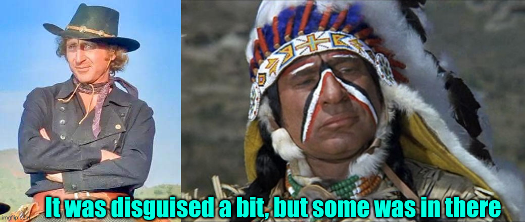 It was disguised a bit, but some was in there | image tagged in gene wilder blazing saddles,mel brooks jewish chief blazing saddles | made w/ Imgflip meme maker