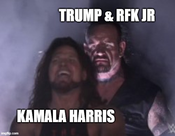 Behind you | TRUMP & RFK JR; KAMALA HARRIS | image tagged in behind you,kamala harris,trump,rfk jr,2024 election,democrats | made w/ Imgflip meme maker