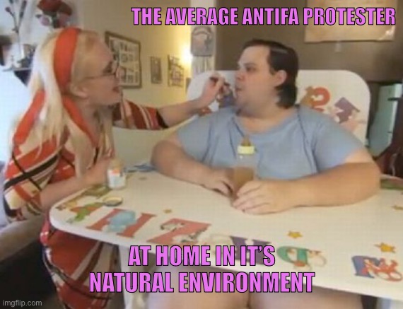 A lot of them are like this… | THE AVERAGE ANTIFA PROTESTER; AT HOME IN IT’S NATURAL ENVIRONMENT | image tagged in big baby,political meme,antifa,protestor,at home,natural environment | made w/ Imgflip meme maker