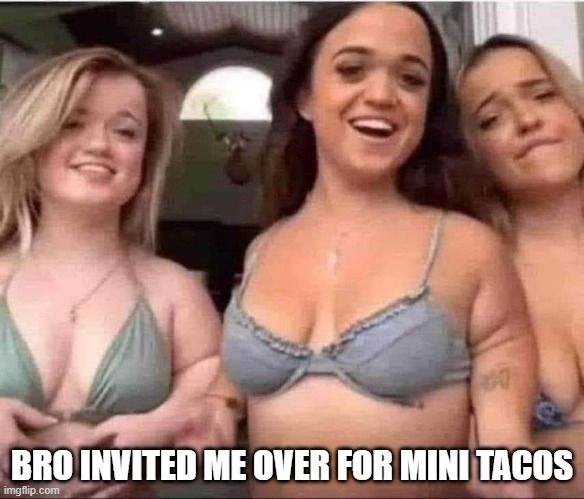 Mini Tacos | BRO INVITED ME OVER FOR MINI TACOS | image tagged in sex jokes | made w/ Imgflip meme maker