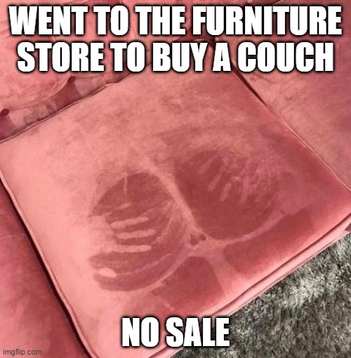 Nasty Couch | WENT TO THE FURNITURE STORE TO BUY A COUCH; NO SALE | image tagged in sex jokes | made w/ Imgflip meme maker