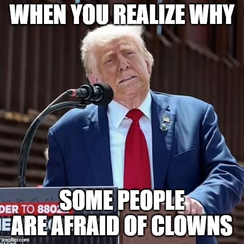 It's like Dorothy dumped water on him | WHEN YOU REALIZE WHY; SOME PEOPLE ARE AFRAID OF CLOWNS | image tagged in donald trump,melting,border,clown | made w/ Imgflip meme maker