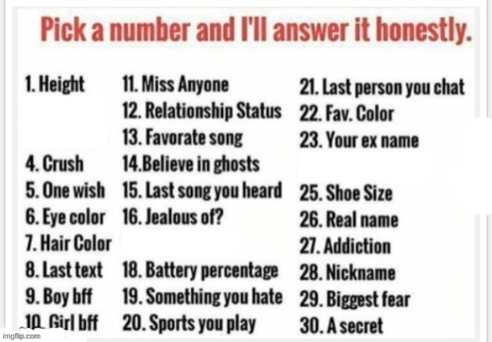 Oh no, some of the numbers went missing. You can still ask me the other numbers though. (Chaws note: I ate the numbers) | image tagged in pick a number,questions,answers,lgbtq | made w/ Imgflip meme maker