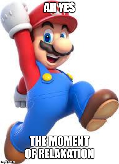 mario | AH YES THE MOMENT OF RELAXATION | image tagged in mario | made w/ Imgflip meme maker