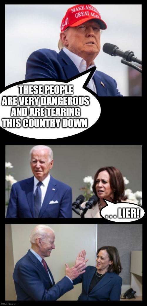 Sadly, this is all their base needs to hear | THESE PEOPLE ARE VERY DANGEROUS AND ARE TEARING THIS COUNTRY DOWN; . . . LIER! | made w/ Imgflip meme maker