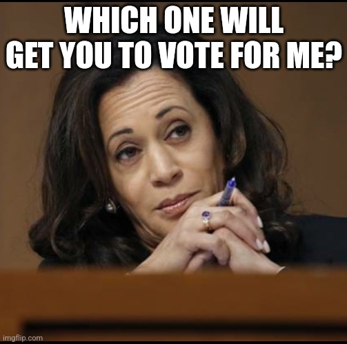 Kamala Harris  | WHICH ONE WILL GET YOU TO VOTE FOR ME? | image tagged in kamala harris | made w/ Imgflip meme maker