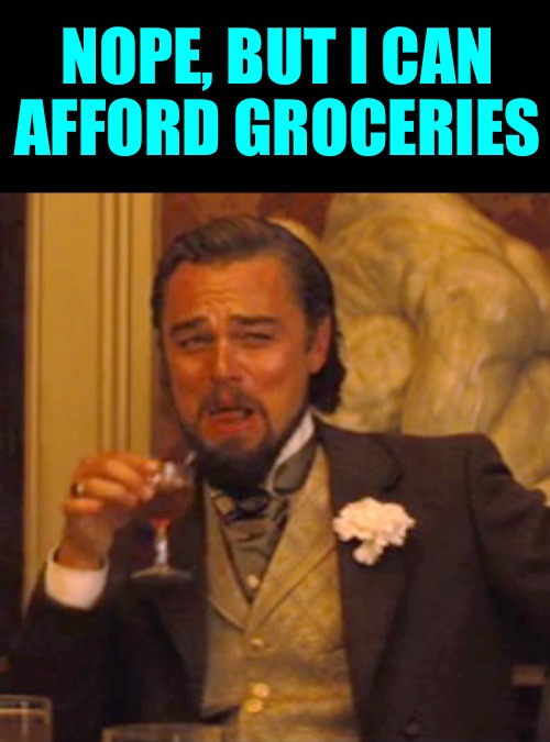 Laughing Leo Meme | NOPE, BUT I CAN
AFFORD GROCERIES | image tagged in memes,laughing leo | made w/ Imgflip meme maker