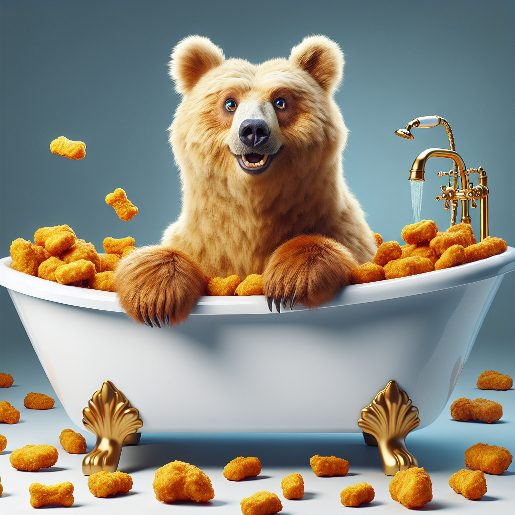 High Quality Blonde haired bear sitting in a bathtub filled with chickennugge Blank Meme Template