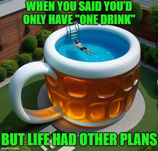 life | WHEN YOU SAID YOU’D ONLY HAVE "ONE DRINK"; BUT LIFE HAD OTHER PLANS | image tagged in memes | made w/ Imgflip meme maker