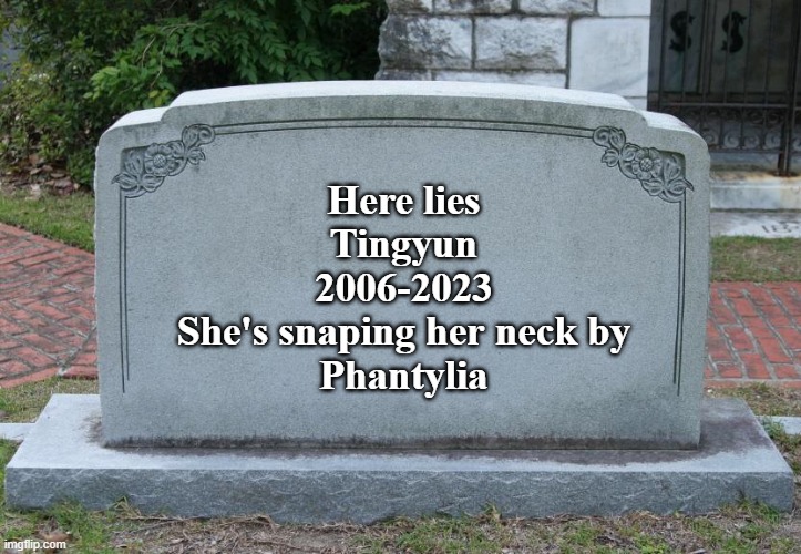 I miss you Tingyun | Here lies
Tingyun
2006-2023
She's snaping her neck by
Phantylia | image tagged in gravestone,memes,sad,honkai star rail | made w/ Imgflip meme maker