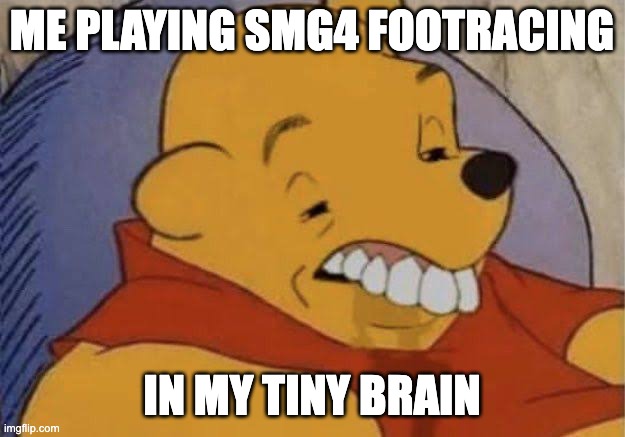 this is funnier than the original... | ME PLAYING SMG4 FOOTRACING; IN MY TINY BRAIN | image tagged in dumb pooh | made w/ Imgflip meme maker