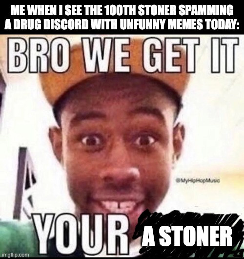 Stoners are the imperial japanese of the drug community | ME WHEN I SEE THE 100TH STONER SPAMMING A DRUG DISCORD WITH UNFUNNY MEMES TODAY:; A STONER | image tagged in bro we get it you're gay,stoner,drug,drug community,funny,lmao | made w/ Imgflip meme maker