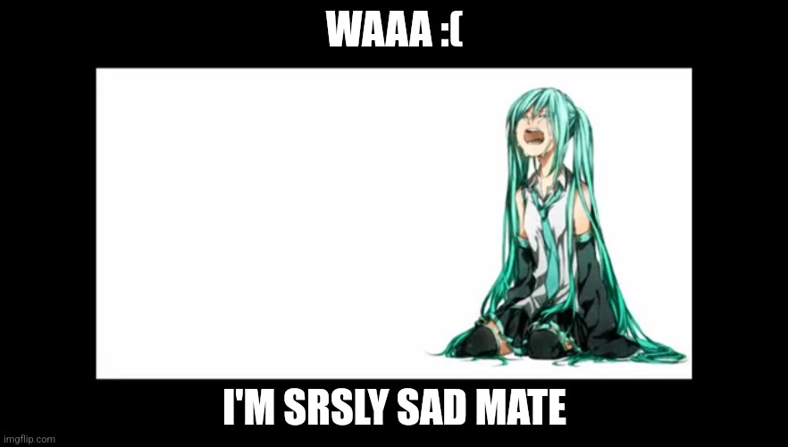 I just wanna cry bro | WAAA :(; I'M SRSLY SAD MATE | image tagged in crying miku hatsune | made w/ Imgflip meme maker