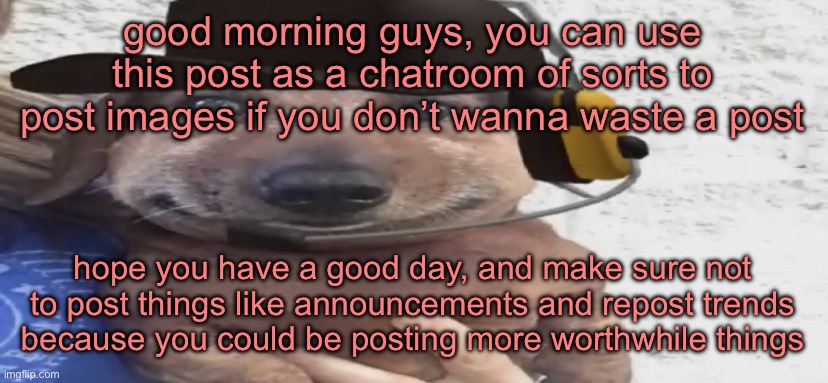 chucklenuts | good morning guys, you can use this post as a chatroom of sorts to post images if you don’t wanna waste a post; hope you have a good day, and make sure not to post things like announcements and repost trends because you could be posting more worthwhile things | image tagged in chucklenuts | made w/ Imgflip meme maker