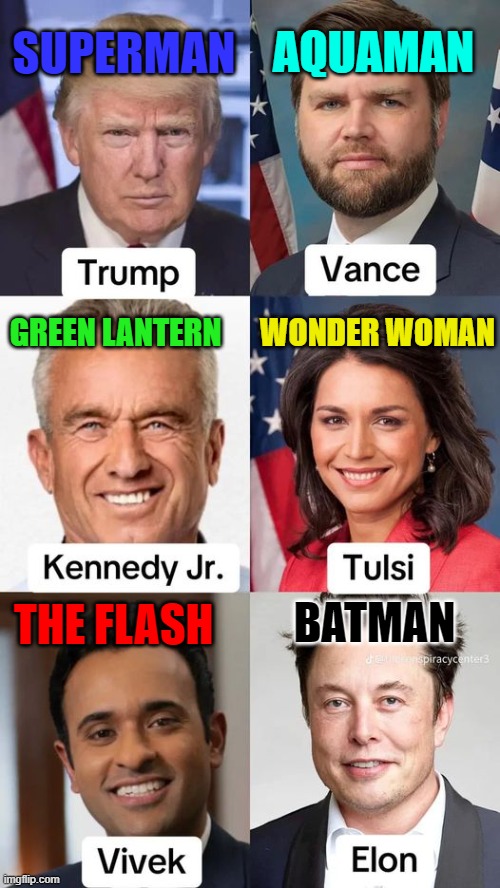 Justice league political edition | AQUAMAN; SUPERMAN; WONDER WOMAN; GREEN LANTERN; BATMAN; THE FLASH | image tagged in political humor,funny | made w/ Imgflip meme maker