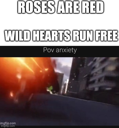 ROSES ARE RED; WILD HEARTS RUN FREE | image tagged in blank white template,anxiety,inside out,inside out 2,inside out 2 anxiety,why are you reading the tags | made w/ Imgflip meme maker