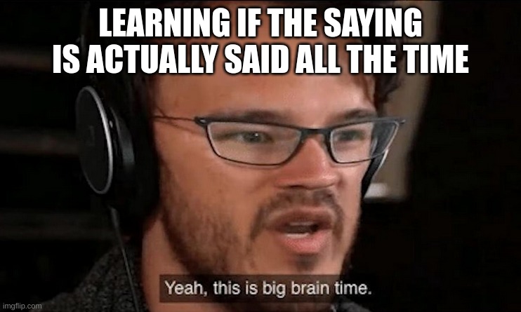 Big Brain Time | LEARNING IF THE SAYING IS ACTUALLY SAID ALL THE TIME | image tagged in big brain time | made w/ Imgflip meme maker